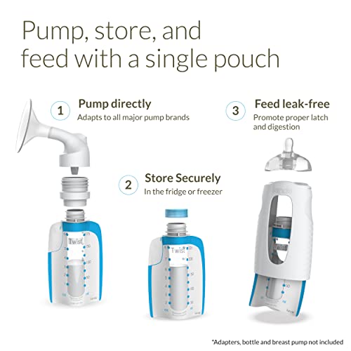 Kiinde Twist Pouch Direct-Pump Direct-Feed Twist Cap Breast Milk Storage Bag for Pumping, Freezing, Heating and Feeding, Pre-Sterilized, Breast Feeding Essentials, 8 Ounce, Pack of 40