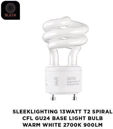 SLEEKLIGHTING 13Watt T2 Spiral CFL GU24 2 Prong Light Bulb Base 2700K 900lm -UL Approved 120v 60Hz Light Bulb- Mini Twist Lock Spiral -Self Ballasted Compact Fluorescent -Warm White Light 4pack