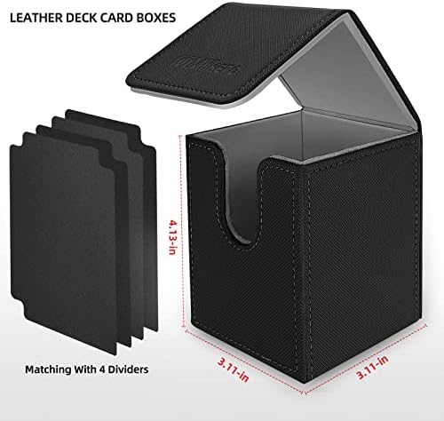 Mlikero 4 Pack Card Deck Box, Commander Deck Box Holds 400+ Single Sleeved Cards with 4 Dividers, Leather Magnetic Card Box Fit for MTG, TCG