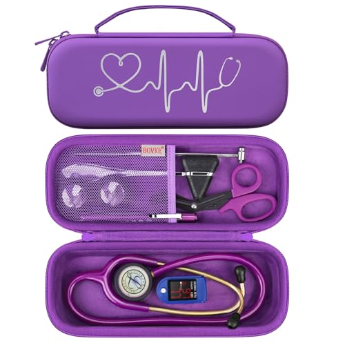 BOVKE Stethoscope Case for 3M Littmann Classic III, Lightweight II S.E, MDF Acoustica Deluxe Stethoscopes - Extra Room for Medical Bandage Scissors EMT Trauma Shear and LED Penlights, Dark Purple