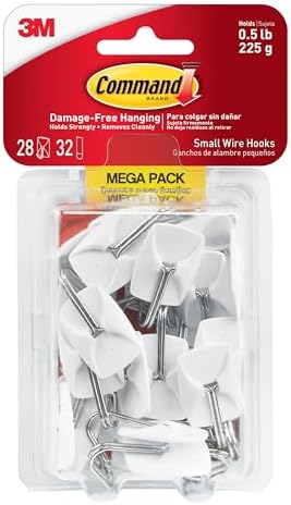 Command Small Wire Toggle Hooks, Damage Free Hanging Wall Hooks with Adhesive Strips, No Tools Wall Hooks for Hanging Organizational Items in Living Spaces, 28 White Hooks and 32 Command Strips