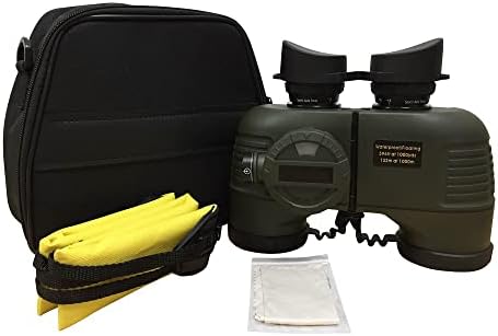 Hooway 7x50 HD Waterproof Military Marine Binoculars w/Internal Rangefinder & Compass for,Bird Watching,Boating and More(Army Green) …