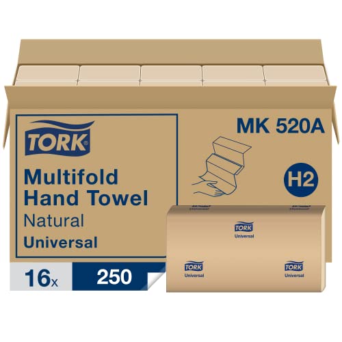 Tork Xpress Soft Multifold Hand Towel White with Blue Leaf Print + Tork Multifold Hand Towel Natural H2
