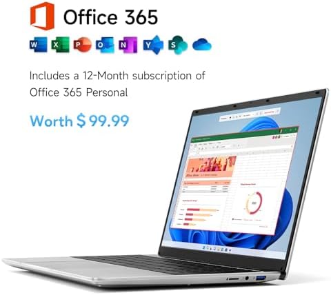 15.6 Inch Laptop with Office 365, 4GB RAM, 128GB Storage Expandable 1TB, 5205U Processor, HD Display, Windows 11 Laptops Computer, Wi-Fi 5, BT4.2, Numpad, Type-C, for Business and Students.