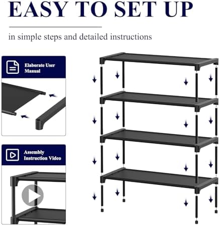 Kitsure Shoe Rack - Non-Woven Shoe Rack Shelf, Shoe Organizer for Closet, Entryway, Garage & Corridor, Stackable Shoe Shelves, X-Large, Black
