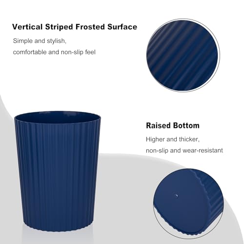JiatuA Small Trash Can Plastic Wastebasket Round Garbage Container Bin for Bathroom, Kitchen, Bedroom, Home Office, College Dorm, Navy Blue 2 Pack