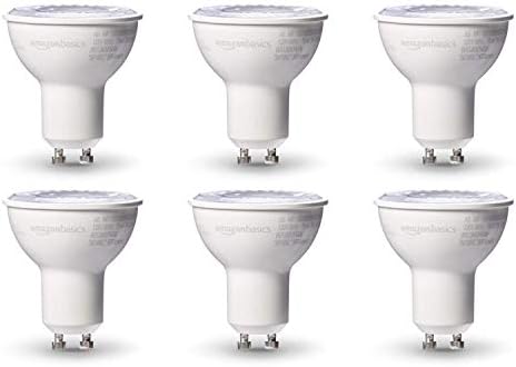Amazon Basics MR16 LED Light Bulb, 50 Watt Equivalent, Energy Efficient 7W, GU10 Base, Warm White 3000K, Dimmable, 10,000 Hour Lifetime , 6-Pack