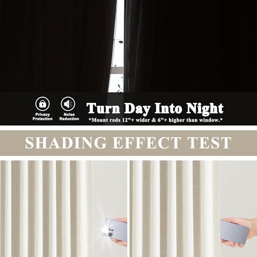 Vision Home Natural Pinch Pleated Full Blackout Curtains Linen Blended Room Darkening Window Curtains 90 inch for Living Room Bedroom Thermal Insulated Pinch Pleat Drapes with Hooks 2 Panel 40"Wx90"L
