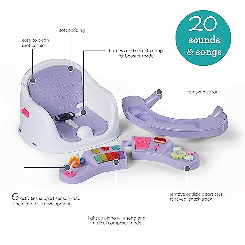 Infantino Music & Lights 3-in-1 Discovery Seat & Booster, Toddler Booster Seat for Dining Table or Kitchen Chair, Baby Activity Center & Snack Tray, Lavender