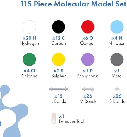 Old Nobby Chemistry Model Kit - 115 Piece Molecular Model Set includes Atoms, Bonds, Instructional Guide - STEM Science Tool for Students, Organic Chemistry, Molecular Learning - Colorful Models