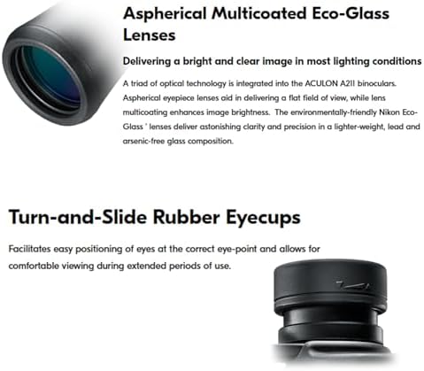 Nikon Aculon A211 8x42 Binoculars (8245) Black Bundle with Nikon Lens Pen, Carry Case, Neck Strap, and Lens Cloth - High Powered Binoculars for Adults - Bird Watching, Hunting, and Travel Zoom