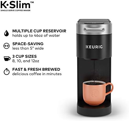 Keurig K-Slim Single Serve K-Cup Pod Coffee Maker, Multistream Technology, 3 Brew Sizes, Slim and Sleek Design, 46oz Removable Reservoir, Black