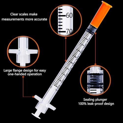 1ml 30g 1/2 inch Syringes, 100 Pack Lab Supplies Syringe, Individually Wrapped