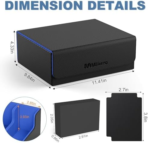 Mlikero Card Deck Case, 1800+ Trading Card Storage Box with 10 Dividers and 3 Foam Stoppers, Leather Magnetic Closure Commander Deck Box Fit for YuGiOh, MTG and Sport Cards(Black&Blue)