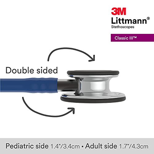 3M Littmann Classic III Monitoring Stethoscope, 5863, More Than 2X as Loud, Weighs Less, Stainless Steel Mirror-Finish Chestpiece, 27" Navy Blue Tube, Smoke Stem, and Headset