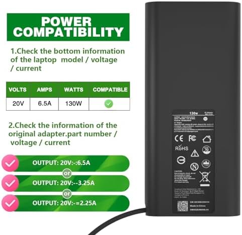 130W USB C Laptop Charger Compatible with Dell Computer XPS 15 17 9575 9500 9510 9520 9530 9700 9710 9720 9730,Precision 5470 5480 5550 5560 5530 5570 5750 5760 5770 3550 3560 3570 3571 2in1,Latitude
