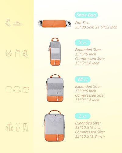 BAGSMART 6 Set Compression Packing Cubes - Lightweight Travel Essentials, Durable Luggage Organizer