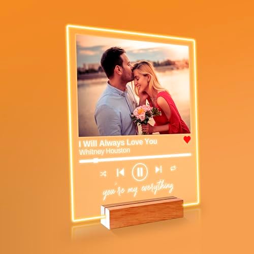 NEXT DAY SHIPPING Song Plaque with Wooden, Acrylic, Led Light Stand - Personalized Music Plaque Photo Gift Personalized Couple Gift ideas Anniversary Celebration Gift