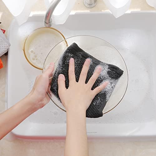 Homaxy 100% Cotton Waffle Weave Kitchen Dish Cloths, Ultra Soft Absorbent Quick Drying Dish Towels, 12 x 12 Inches, 6-Pack, Black