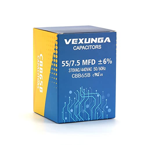 55/7.5 uF 55+7.5 MFD 370V or 440V Dual Run Start Round A/C Capacitor CBB65 CBB65B Air Conditioner Capacitors for AC Unit Fan Motor Start or Heat Pump or Condenser Straight Cool