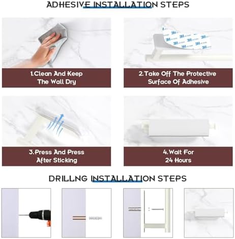 ASTOFLI Paper Towel Holder Under Cabinet No Drilling, Self Adhesive Paper Towel Holder Wall Mount for Kitchen Rack, Under Counter Napin Holder No Drill, RV, 304 Stainless Steel, White 2 Pack