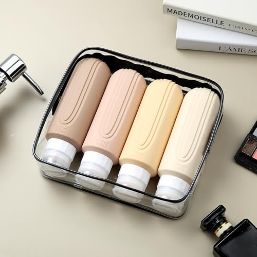 Travel Bottles for Toiletries, Large 6oz Oversize Containers, BPA Free Leak Proof Tubs Refillable Liquid Traveler Accessories with Toiletry Bag for Cometic Shampoo and Lotion Soap (4 Pack)