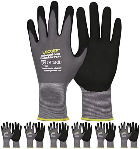 Work Gloves MicroFoam Nitrile Coated-6 Pairs,Seamless Knit Nylon Gloves,Gray Work gloves