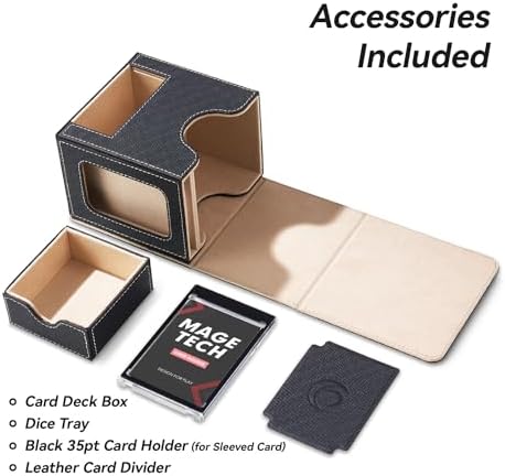 Card Deck Box for MTG Commander - Patented Design, Commander Display, Fits 100 Double-Sleeved Cards, 35pt Card Brick & Dice Tray - Black/Pale Gold