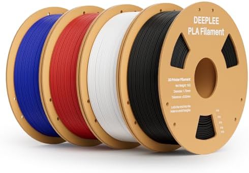 DEEPLEE PLA 1.75mm 3D Printer Filament, Dimensional Accuracy +/- 0.02mm, Neatly Wound, No Clogging, Vacuum Package, Fits for Most FDM 3D Printers, 4kg Black+White+Red+Dark Blue