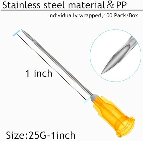 100 Pack Disposable 2.5ml/cc Lab Syringes with 25Ga 1 Inch Needle Luer Lock, Individually Sealed Packed