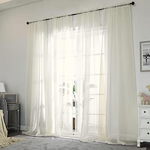 OWENIE Sheer Curtains 108" inches Long, 2 Panels Sheer Curtain Set, Rod Pocket Voile Drapes for Living Room, Airy Soft-Touching Drapes, 2pcs, Each 42" W x 108" L, Ivory