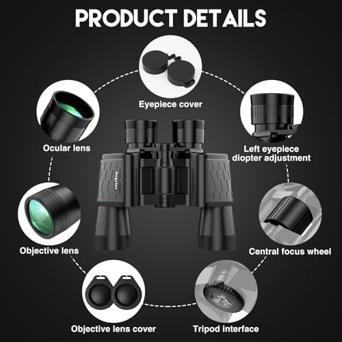 10x50 HD Binoculars for Adults High Powered, Waterproof & Compact Binoculars for Bird Watching, Hunting, Travel–Low Light Vision, Non-Slip Grip, Durable Optics