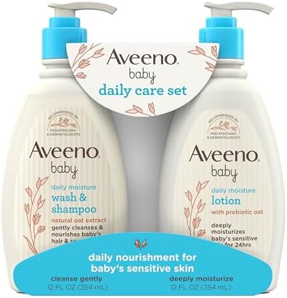 Aveeno Baby Daily Care Gift Set with Oat Extract & Prebiotic Oat, Contains Daily Moisturizing Body Lotion & Gentle 2-in-1 Baby Bath Wash & Shampoo, Hypoallergenic & Paraben-Free, Two Pack