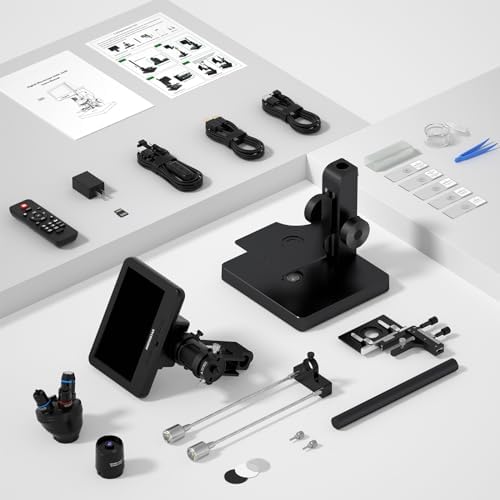 Andonstar AD266S 20X-5000X HDMI Digital Microscope, 5 Lens 2160P UHD Video Record, 7'' LCD Microscope for Adults Kids, Home Lab Biological Kit with Slides, Coin Full View