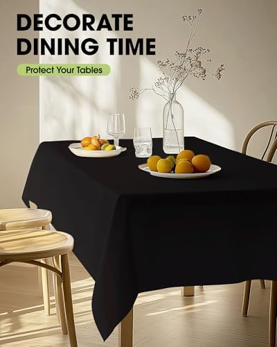Pureegg Rectangle Table Cloth 60" x 102" – Durable Polyester Tablecloth Offers Reusable & Washable Protection, Ideal for Outdoor Party, Picnic, Wedding, Banquet and Birthday, 4 Pack, Black