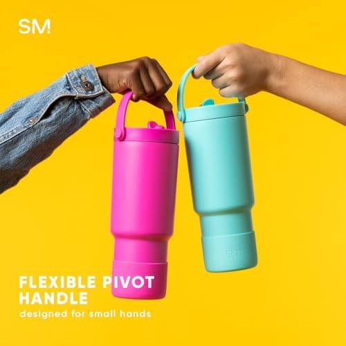 Simple Modern Trek Pivot | 24oz Kids Flip Straw Tumbler with Handle and Silicone Boot | Insulated Water Bottle Stainless Steel Cup | School Travel Jug | Lime Checkmate