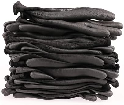 DULFINE Ultra-Thin PU Coated Work Gloves-12 Pairs,Excellent Grip,Nylon Shell Black Polyurethane Coated Safety Work Gloves, Knit Wrist Cuff,Ideal for Light Duty Work. (Medium)