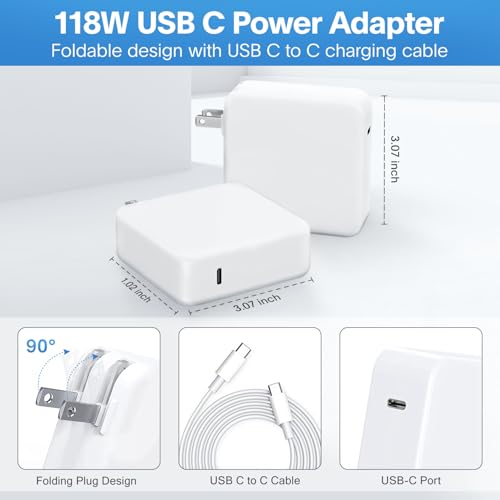 Mac Book Pro Charger - 118W USB C Fast Charger Power Adapter Compatible with MacBook Pro/MacBook Air 16 15 14 13 Inch, M1 M2 M3 M4, New iPad Pro and All USB C Device, Charge Cable 6.6ft