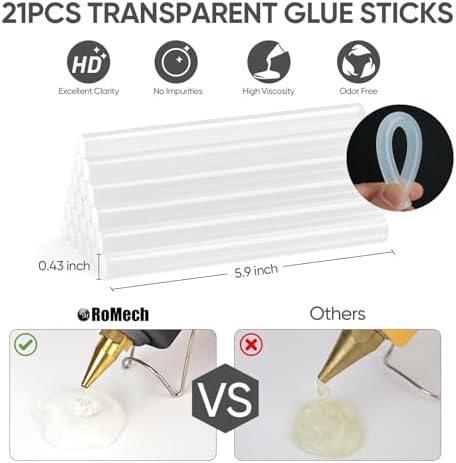 ROMECH Full Size Hot Glue Gun with 60/100W Dual Power and 21 Hot Glue Sticks (7/16"), Fast Preheating Heavy Duty Industrial Gluegun with Storage Case for Crafting, DIY and Repairs (Gray)