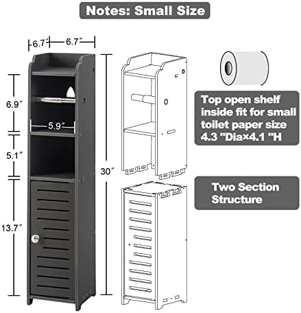 Toilet Paper Holder Stand,Bathroom Storage Cabinet Beside Toilet Storage for Small Bathroom with Toilet Roll Holder,Toilet Paper Stand for Small Space,Black by AOJEZOR