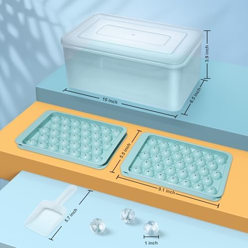 WIBIMEN Ice Cube Tray with Lid and Bin - Round Ice Trays for Freezer with Lid - Ice Cube Trays for Freezer with Ice Container (1"-2PACK Blue)