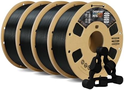 OVERTURE 4KG Bundle PETG 3D Printer Filament 1.75mm, Neatly Wound Durable PETG 4 Pack 1kg(2.2lbs), Strong Toughness Filament, Dimensional Accuracy +/- 0.02mm, Fit Most FDM Printers (Black (4-Pack)