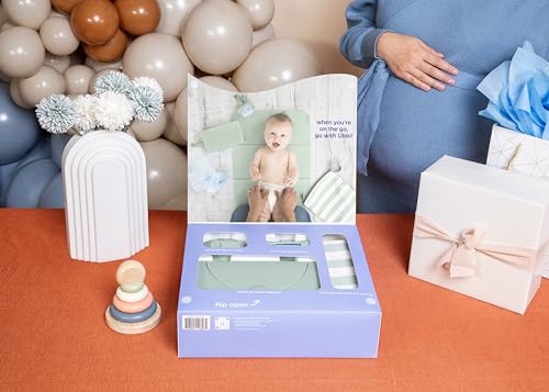 Ubbi On-The-Go Diapering Gift Set, Includes Changing Mat and Bag, Wipes Dispenser, Pacifier Holder and Bag Dispenser, Newborn Essentials, Sage