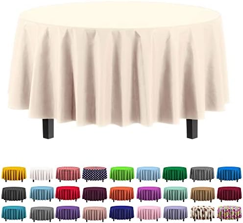 Party Solids 12-Pack Premium Plastic 84-Inch Round Tablecloth, Ivory