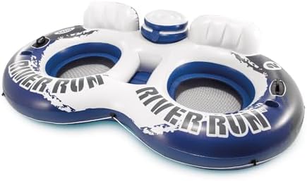 Intex 58837EP River Run 2 Inflatable Floating Lounge: Comfortable Backrests – Built-in Cup Holders – Cooler with Lid – 2 Person – 440lb Weight Capacity