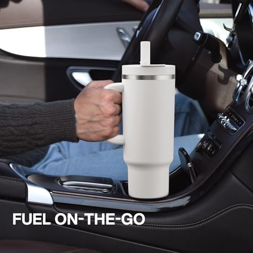 40 oz Tumbler with Handle and Straw: Stainless Steel Insulated Tumbler Keeps Cold for 24 Hours, Leakproof Travel Cup Fits in Cup Holder and BPA-Free, Cotton Candy