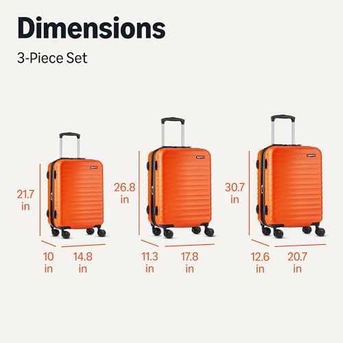 Amazon Basics 3-Piece Set (21", 26", 30"), Hardshell Suitcases With Wheels, Expandable For Up to 25% More Space, With Scratch-Resistant Surface, Four Multi-directional Wheels, Orange
