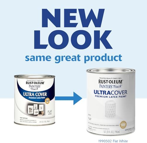 Rust-Oleum 1990502 Painter's Touch Latex Paint, Quart, Flat White 32 Fl Oz (1 Quarts Pack of 1)