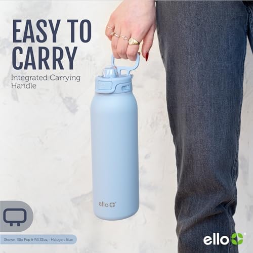 Ello Pop & Fill Stainless Steel Water Bottle with Quick Fill Technology, Double Walled Vacuum Insulated Metal, Leak Proof Locking Lid, Sip & Chug, BPA Free, Holiday Gift for Him Her, 22oz, 32oz, 40oz