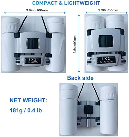 8x21 Compact Binoculars for Adults Teens, Mini Small Full Optical Binoculars for Bird Watching Opera Hiking Hunting Travel Concert (White)